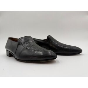 Mauri Mens Black Leather Alligator Vamp Loafers 7.5 US Made in Italy Dress Shoe